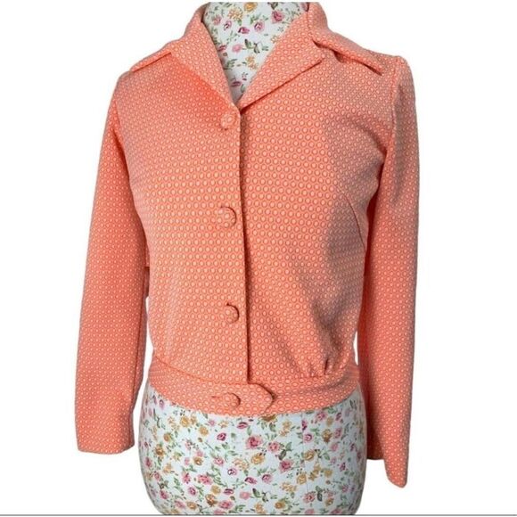 Vintage 70's Handmade Jacket Bright Cream Orange‎ Feminine Retro Size Small - Picture 1 of 9